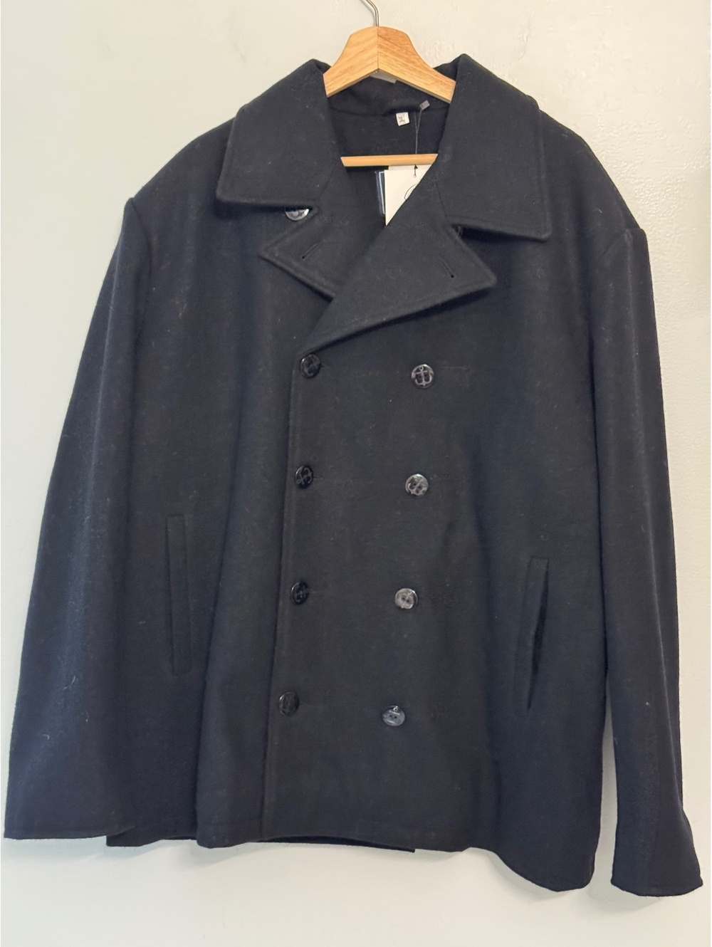 Classic Black Wool Pea Coat for Men